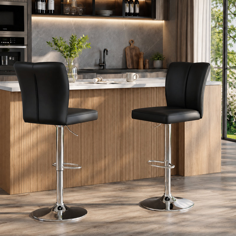 Ensemble de 2 tabourets de bar pivotants réglables modernes avec dossier en similicuir, Noir
