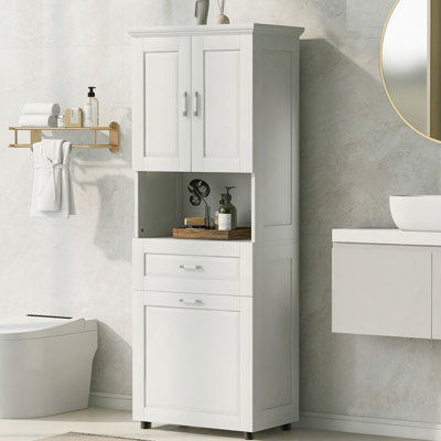Bathroom Cabinet With Laundry Basket, Large Storage Space Tilt-Out Laundry Hamper And Upper Storage Cabinet