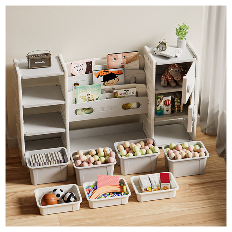 Rangement pour jouets pour enfants avec bacs amovibles, bibliothèque à 4 niveaux et armoire pour l'organisation de la salle de jeux