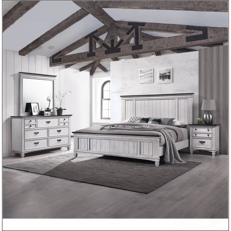1 grand lit à panneau brun rustique de style industriel avec pied de lit intégré