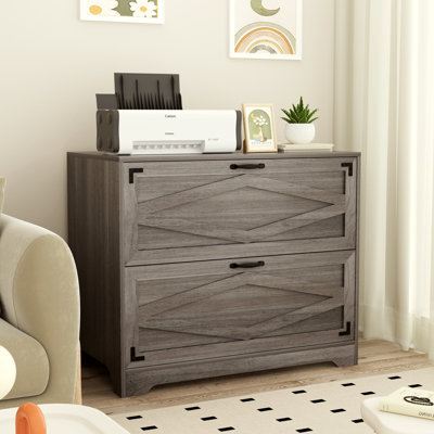 Maniram 35.43'' Wide 2 -Drawer Farmhouse Lateral File Cabinet, Wood Filing Cabinet for Home Office, Large File Storage Printer Stand for A4/Letter Size Files, with Anti-tilt Mechanism