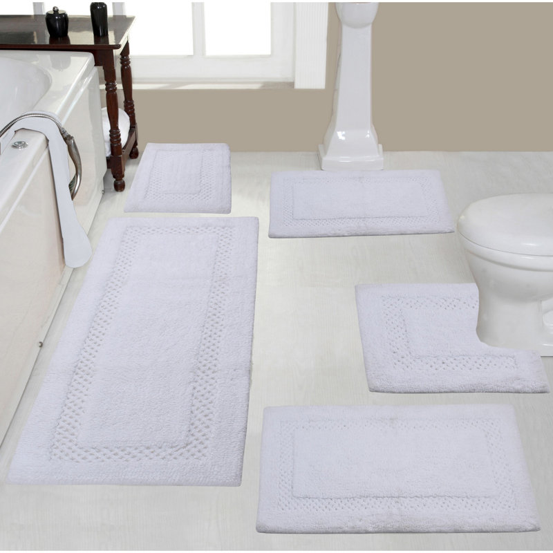 Cressie Classy Absorbent Cotton Soft Non-Reversible Heavy Bath Rug Set, White