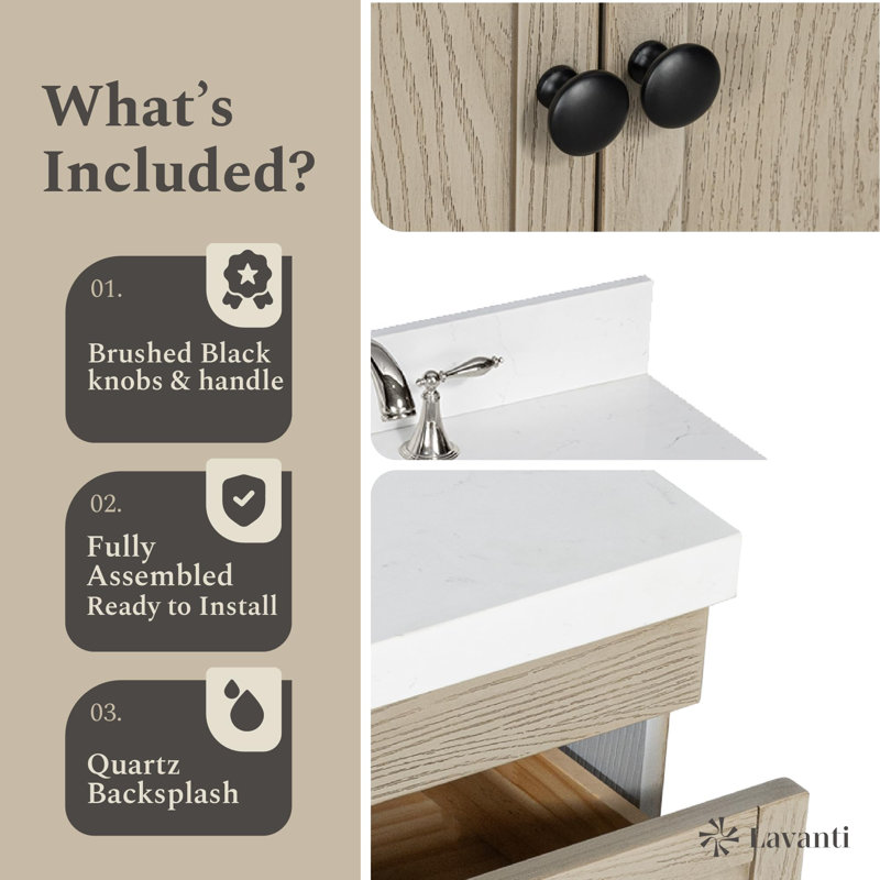 Meuble-lavabo 24 po avec lavabo Lavanti Depos - 100% bois massif de qualité supérieure, meuble-lavabo gris élégant avec armoire de rangement