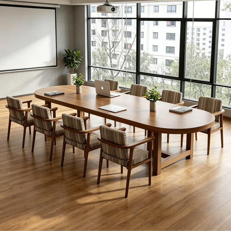 Table de conférence simple en bois massif ovale moderne, 29.52" H x 102.36" L x 39.37" D