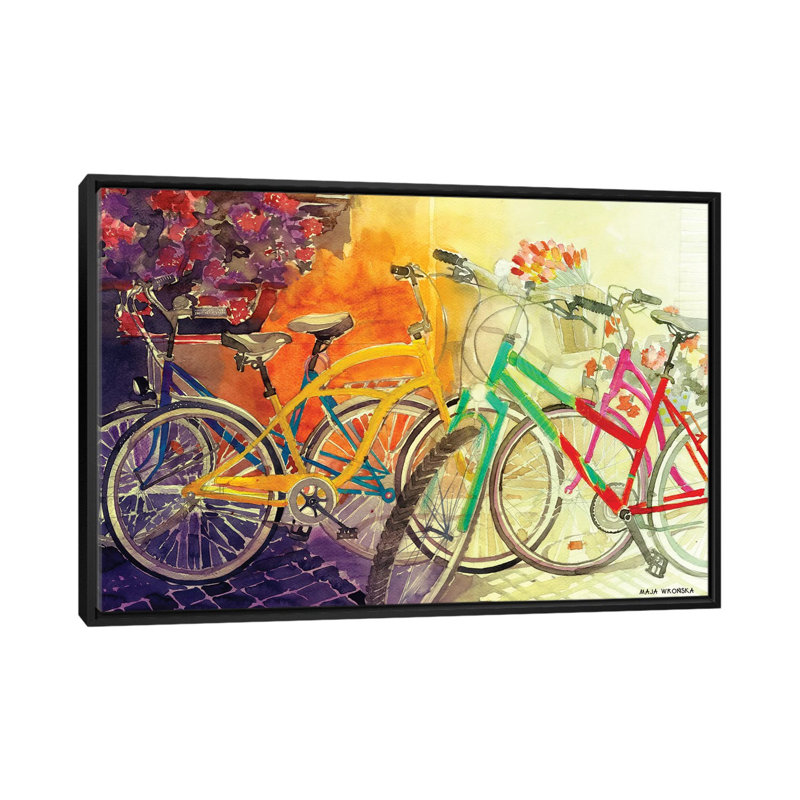 «Bikes I» par Maja Wronska, impression sur toile, H 18 po x l 26 po x P 1,5 po, Toile avec cadre noir, Pas de tapis