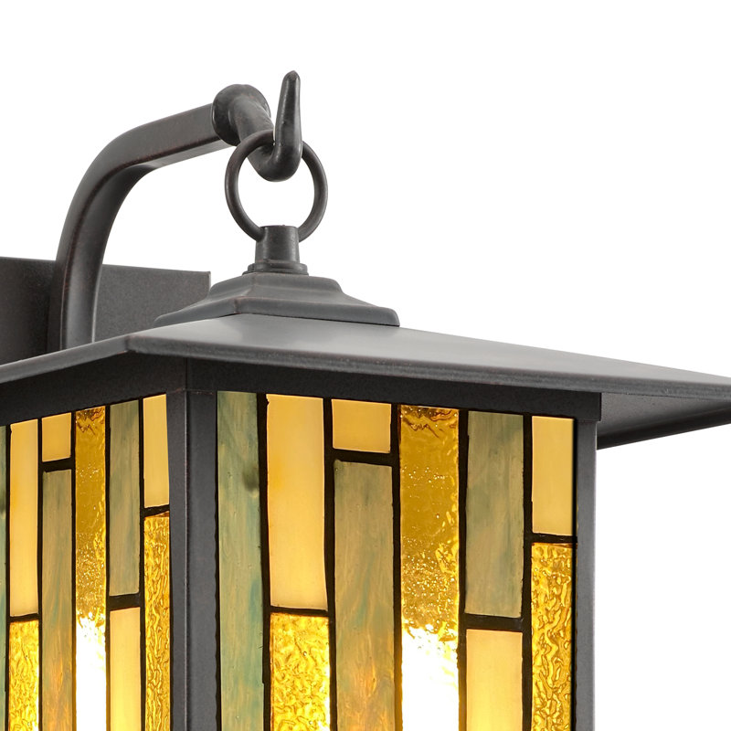 11.75" Bronze Stained Glass Outdoor Wall Lantern Sconce