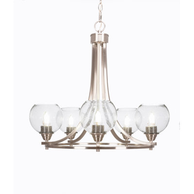 Paramount 5 Light Uplight Chandelier Shown In Brushed Nickel Finish With 5.75" Clear Bubble Glass