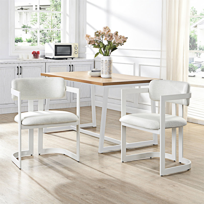 Chaise rembourrée avec accoudoirs (ensemble de 2), Blanc