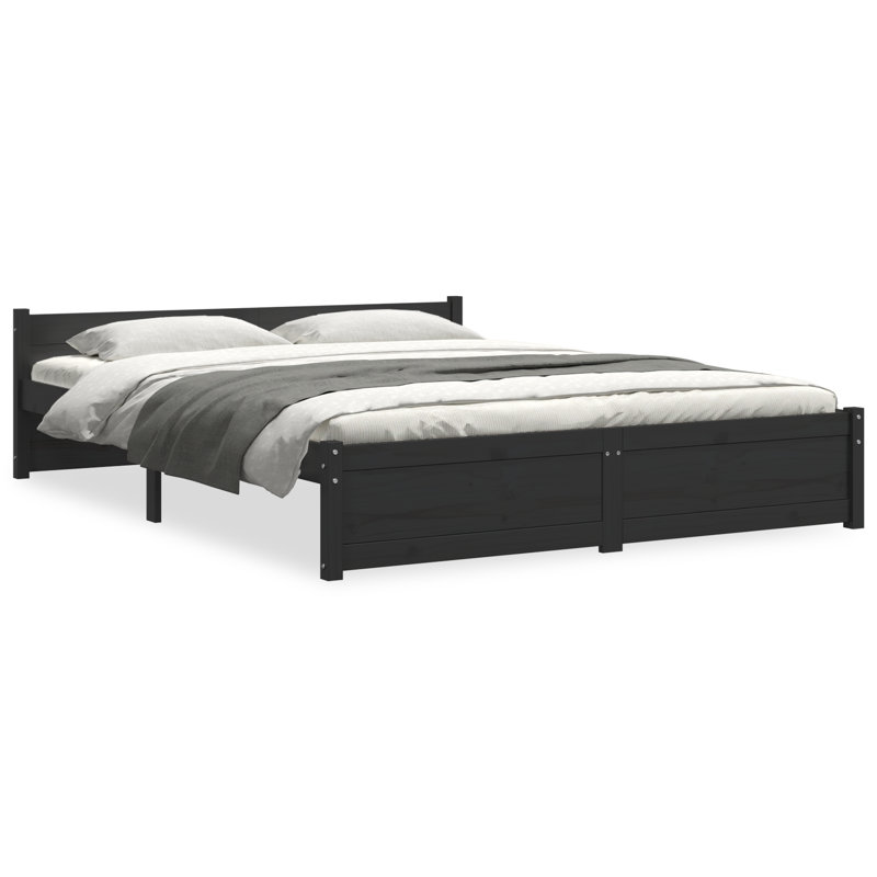 Bed Frame Solid Wood, Kingsize (5'), Black