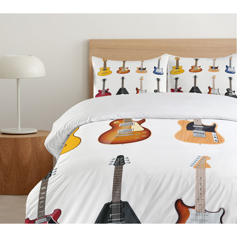 King Size Multicolor Guitar Pattern Duvet Cover Set