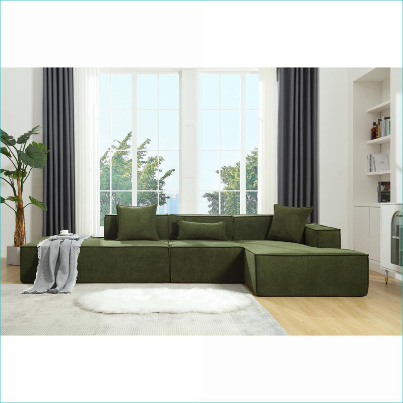 Canapés modulaires, en forme de L minimaliste moderne pour le salon, orientés vers la droite | Polyester | Vert, Vert