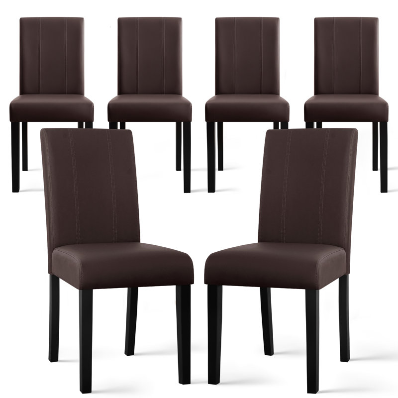 Modern Faux Leather Waterproof Upholstered Dining Chair (Set of 6), Brown