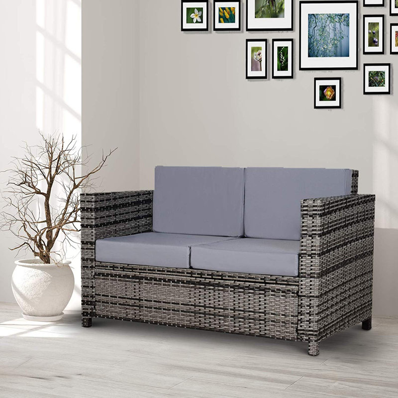 Gennett 130cm Wide Wicker Patio Sofa with Cushions