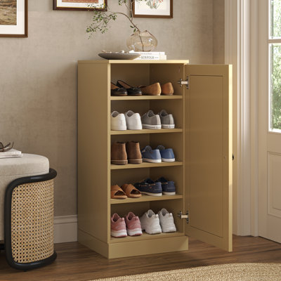 Armoire de rangement étroite à chaussures 100% en bois massif avec porte à panneau surélevé, tablettes réglables, rangement empilable peu encombrant, l 16,5 po x H 35,75 po