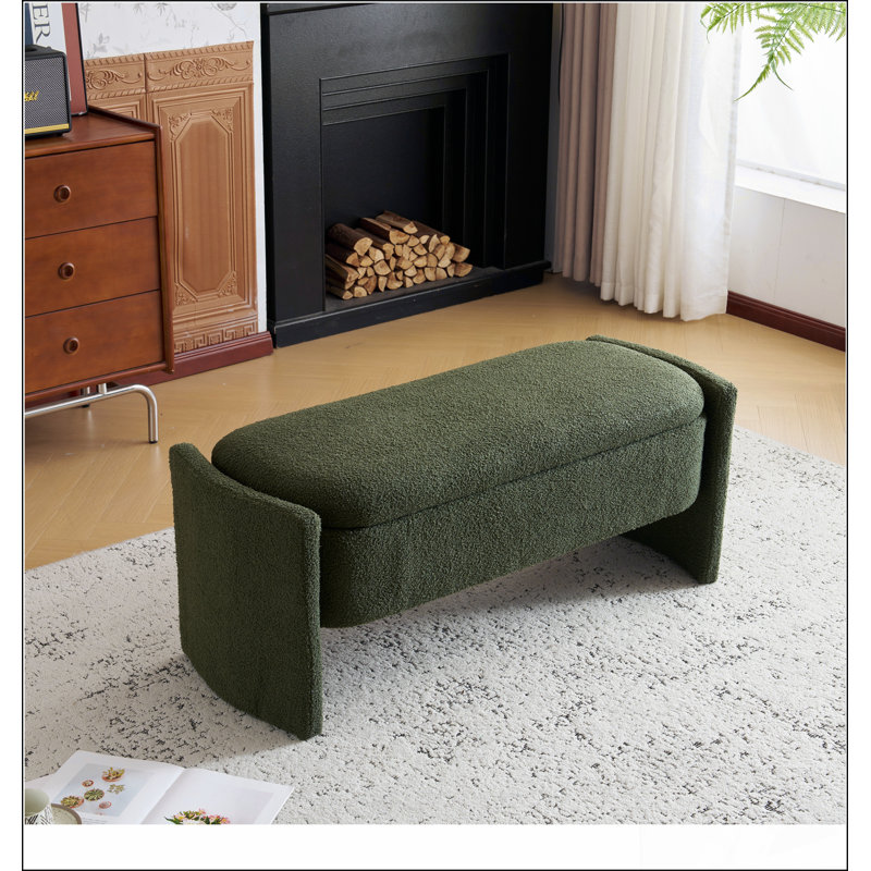 Élégant banc de rangement avec repose-pieds en forme de boucle avec un design simple et grand, Vert foncé