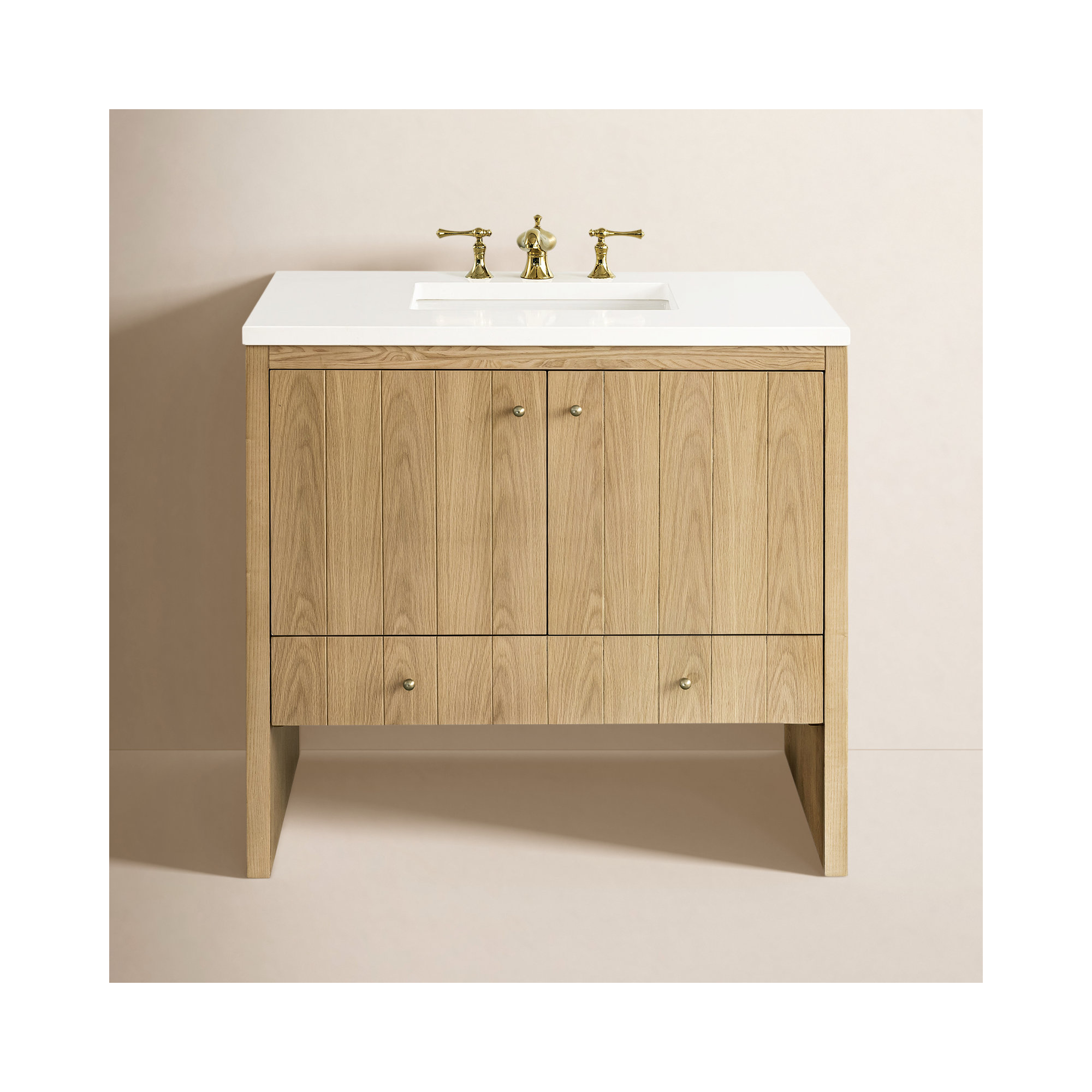 Hudson 36'' Single Bathroom Vanity, White Zeus, Light Natural Oak, 8" Widespread