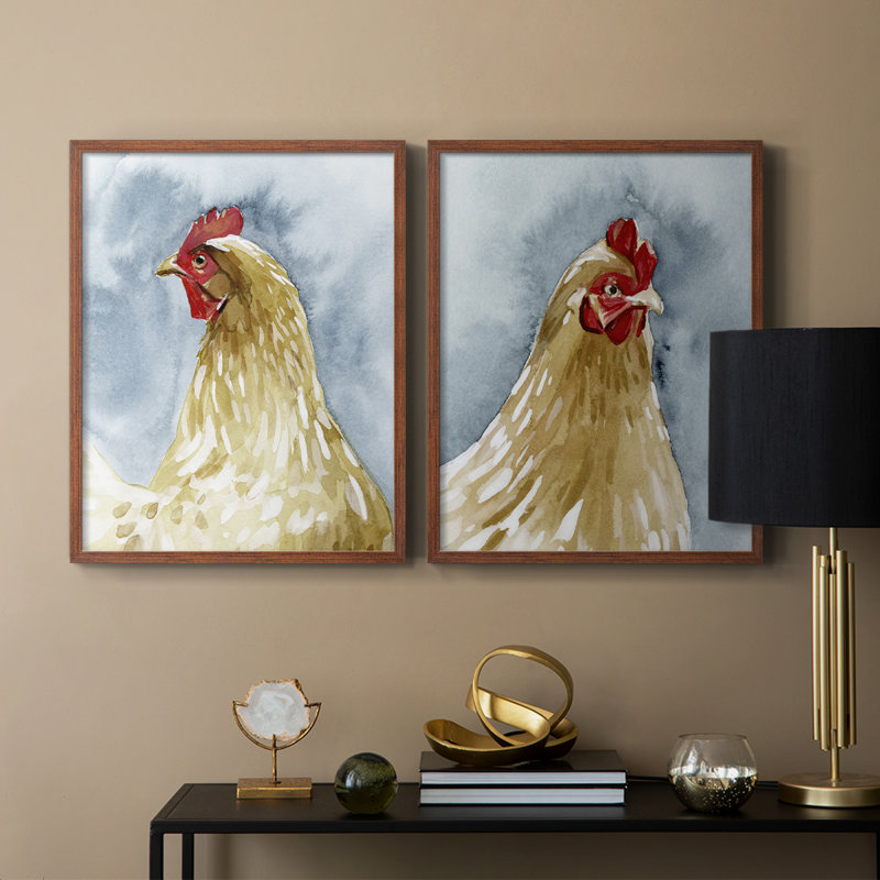 «Chicken Portrait I», reproduction encadrée de qualité supérieure - prête à être accrochée - aucun clou requis - aucun clou requis