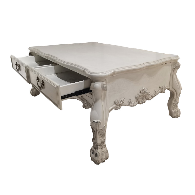 Table basse 2 tiroirs avec pattes Adison, blanc os Adison