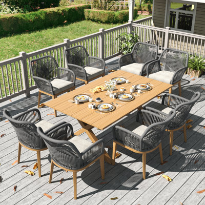 9 Pieces Outdoor Dining Set With Rectangular Dining Table And 8 Chairs
