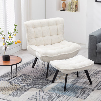 Fauteuil et repose-pieds en velours capitonné l 34,65 po Hemal