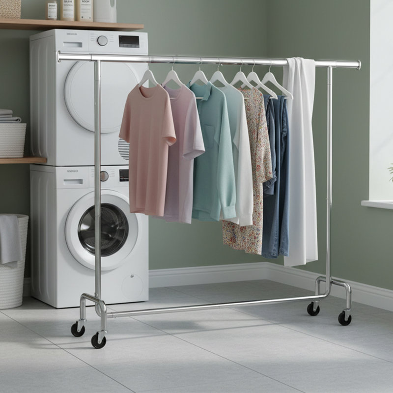 Portant à vêtements avec roulettes, support à vêtements robuste avec tringle extensible, capacité de charge de 243 lb