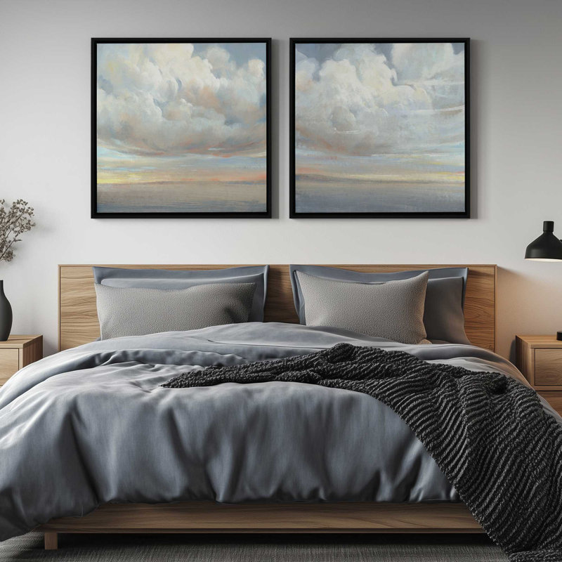 Ensemble de 2 couches de lumière et de nuages, H 17 po x l 34 po, Cadre américain en érable flottant