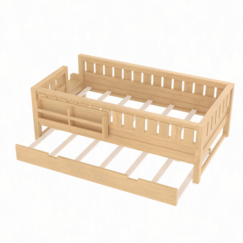 Lit avec bibliothèque intégrée et petit escalier, rails de sécurité de haute qualité et lit gigogne, Lit simple