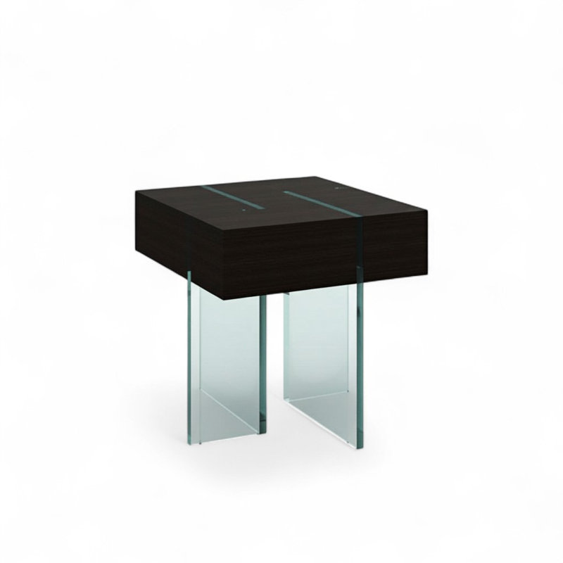 Table de bout contemporaine en verre transparent et noir 22 po