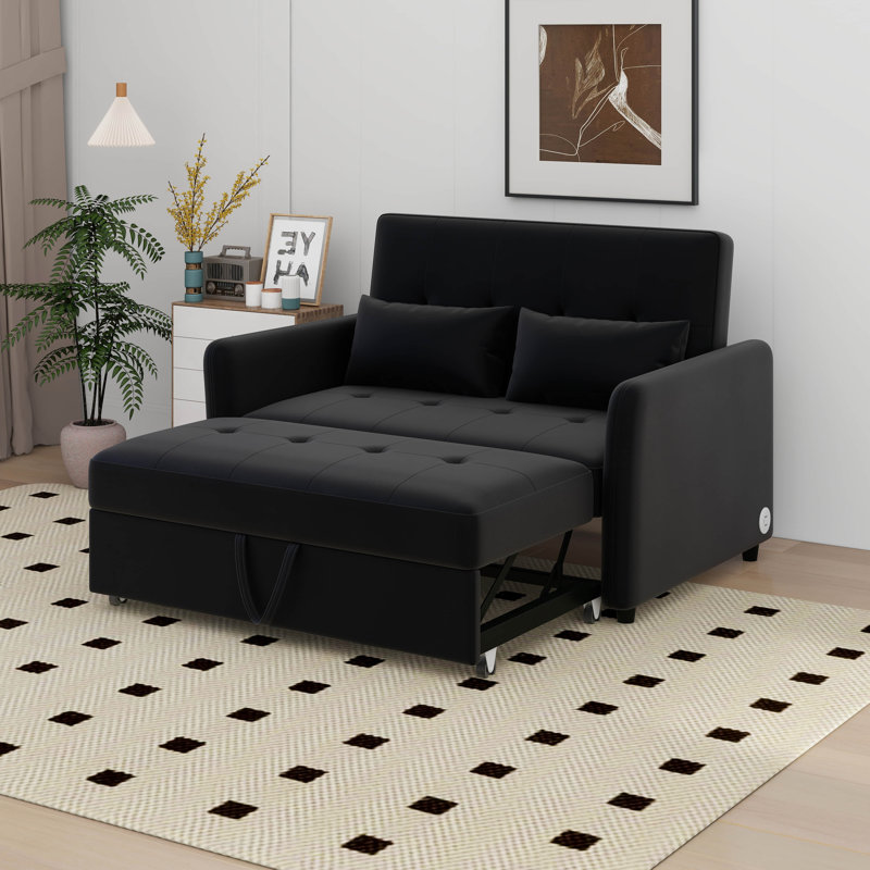 Lit convertible, fauteuil surdimensionné réglable avec trois ports USB, Noir