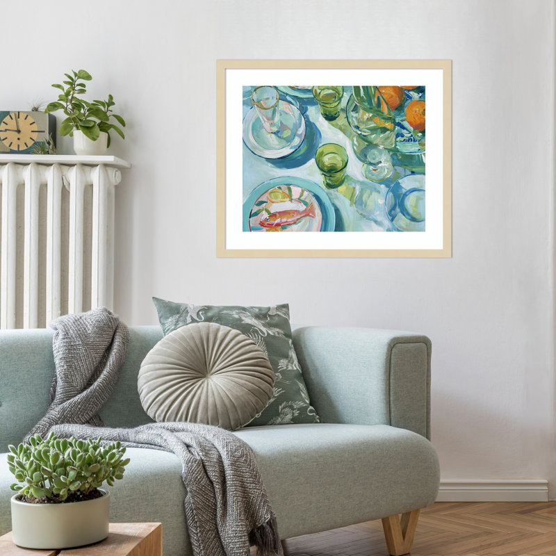 «GreenTable No. 1» par Paula Freeman, impression sur bois encadrée, 21 x 25, Svelte naturel