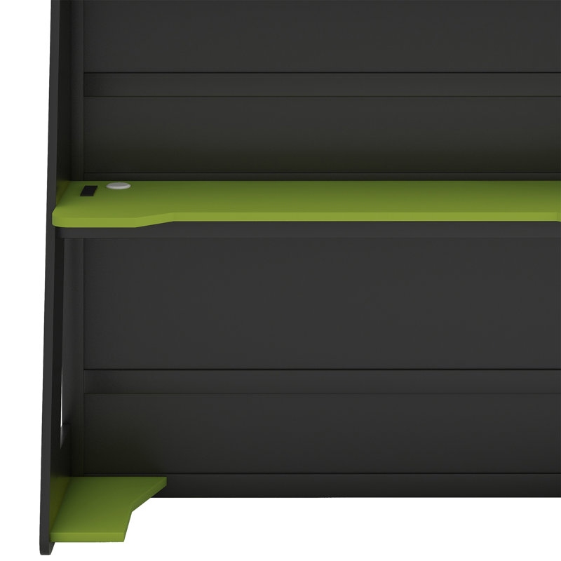 Lit mezzanine en bois avec bureau, tablettes multiples et lumière RVB, Vert