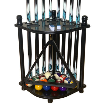 Porte-queues de billard pour plancher pouvant accueillir 8 queues de billard et accessoires de billard. Porte-queues de coin en bois franc massif (noir)