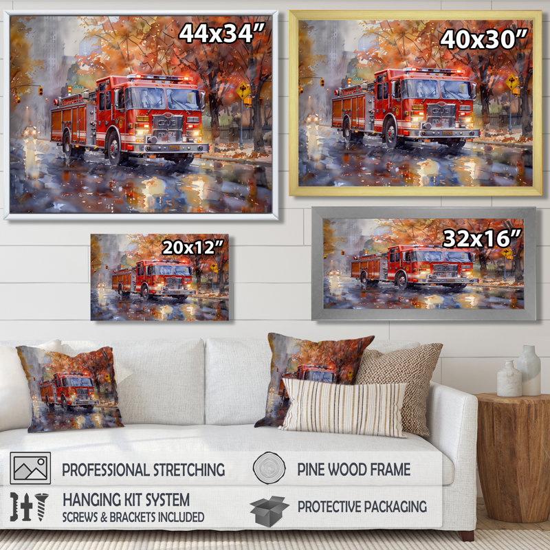 Kynslee - Décoration murale pompier, Toile encadrée noire simple, H 12 po x l 20 po x P 1 po
