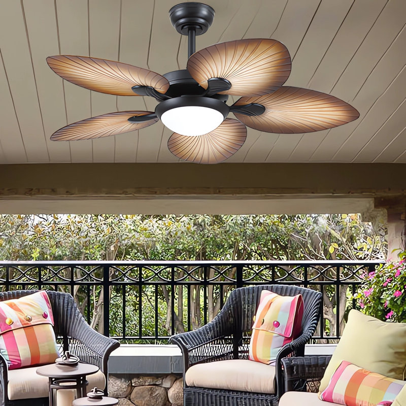 44"/52" Tropical plam Leaf Dimmable Ceiling Fan With Led Lights and Remote Control,Outdoor Waterproof Palm Leaf Ceiling Fan
