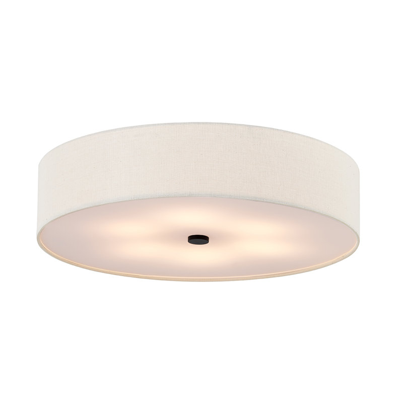 Textile - Classic Drum Flush-Mount -Linen Fabric Shade - 30"D x 30"W x 7.25"H, Cream, Matte Black