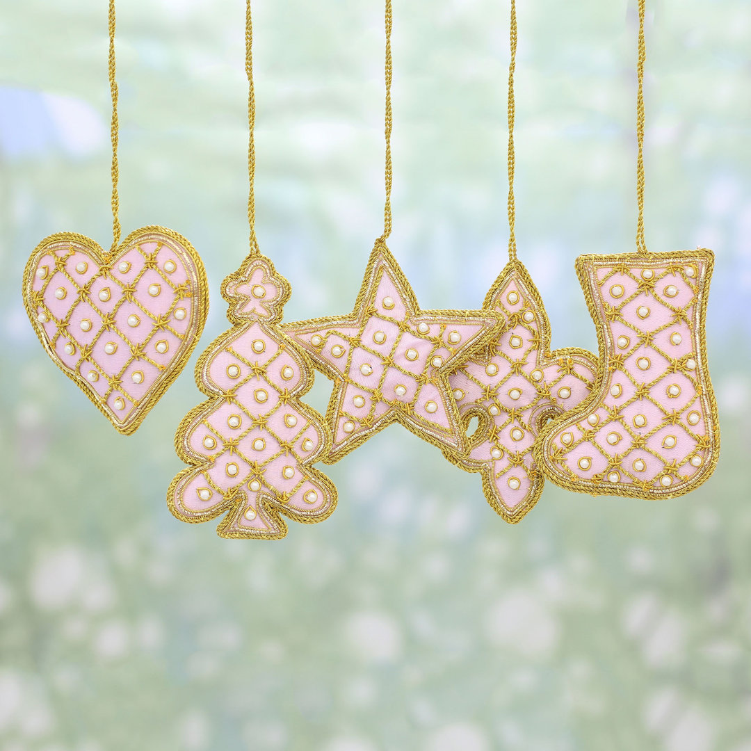 5 Piece Rose Holiday Beaded Hanging Figurine Ornament Set The Holiday Aisle®