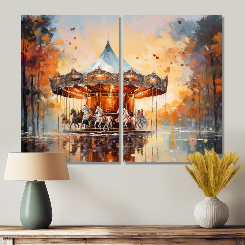 Carousel in Sunset Charm - art mural sur toile beige, H 36 po x l 48 po, Toile tendue, Ne s’applique pas