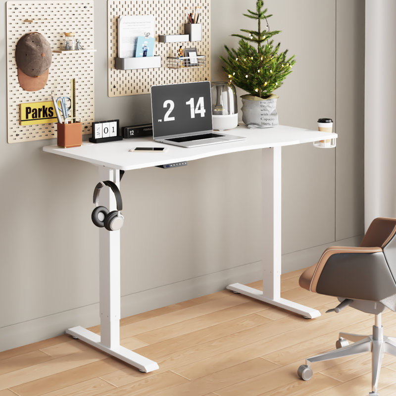 Adbeel Adjustable Metal Base Standing Desk, White