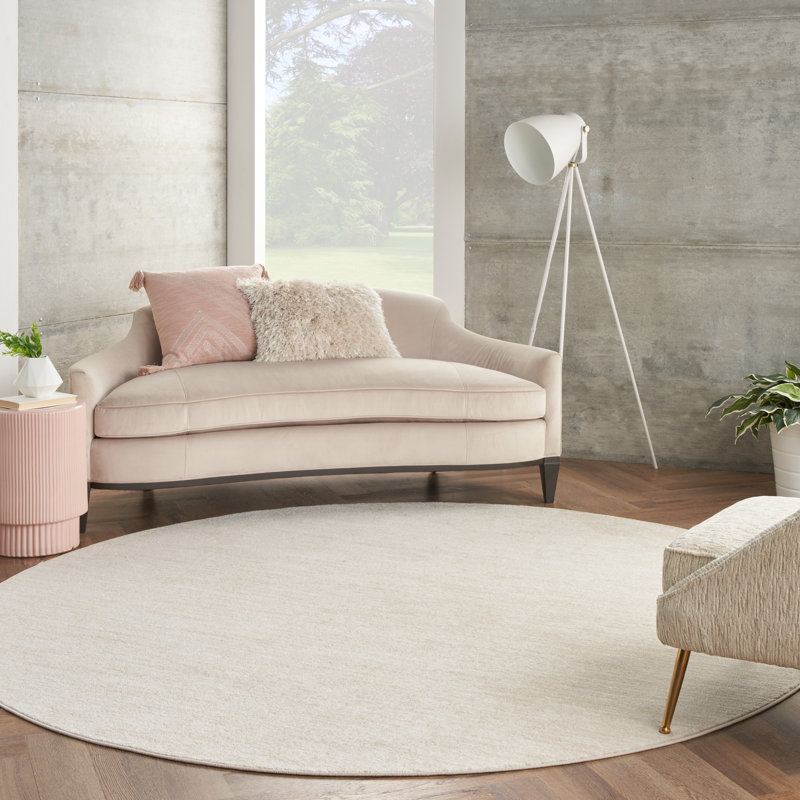 Mullican Sandy Solid Ivory/Beige Easy Care Indoor/Outdoor Area Rug, Round 10'