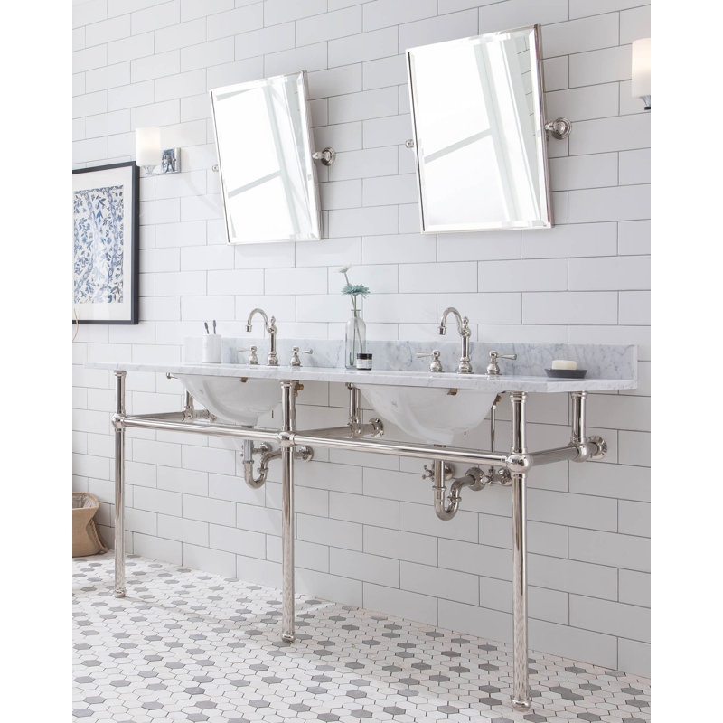 Copeland 33" Tall Marble Oval Console Bathroom Vanity with Faucet and Overflow, Polished Nickel