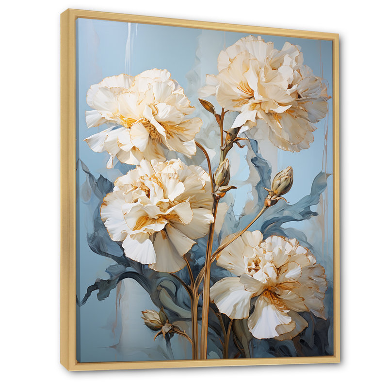 Œillets beiges sur bleu V sur toile, H 20 po x l 12 po x P 1 po, Cadre naturel flottant