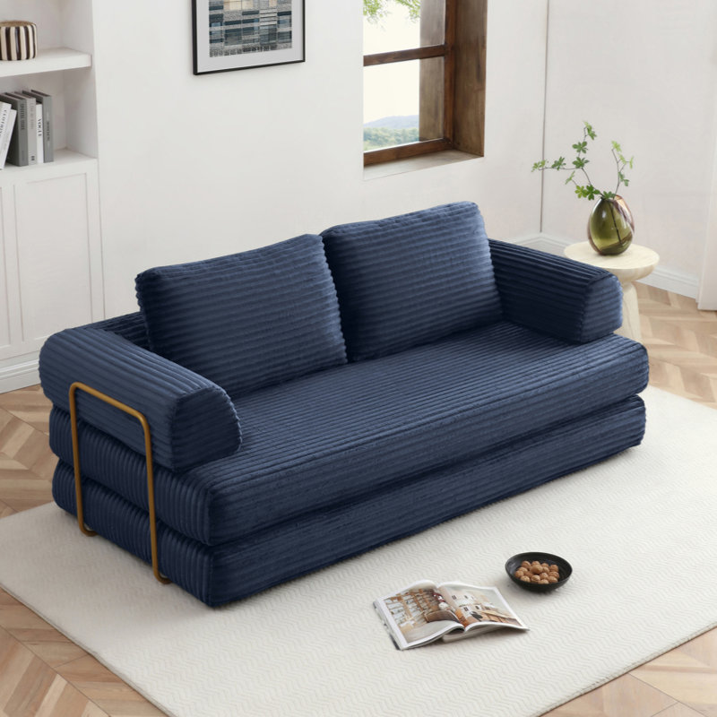  Multi-Functional Folding Sofa Bed, Ergonomic Corduroy Convertible Floor Loveseat with Support Pillows for Living Room Family Leisure