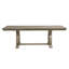 Table de salle à manger rectangulaire à piètement tréteau, style classique traditionnel, rallonge amovible et escamotable, 8 couverts, finition grise pour une ambiance luxueuse.