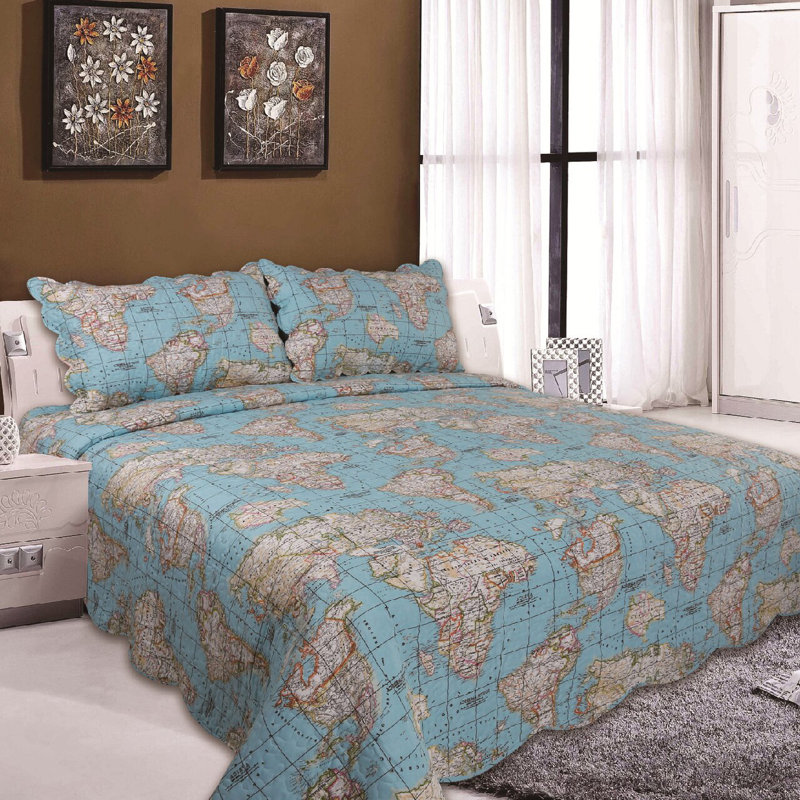 Huntley Polyester Abstract Bedspread with Pillow Shams