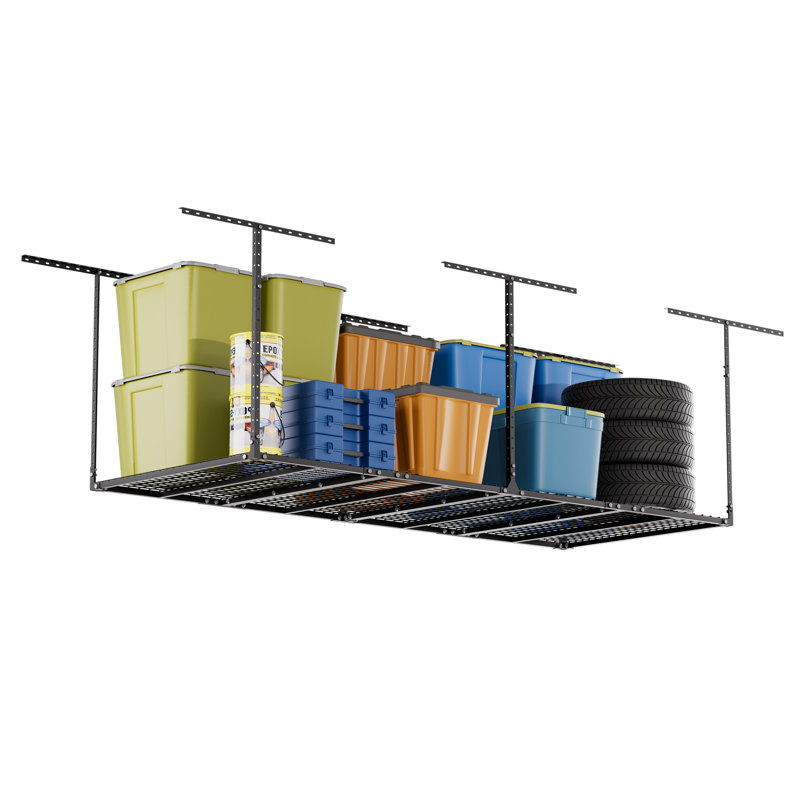 3x8 Overhead Garage Storage Rack - 96"x36"x42" Adjustable Ceiling Mounted Garage Ceiling Storage, 600LBS Weight Capacity, White, Classic Series