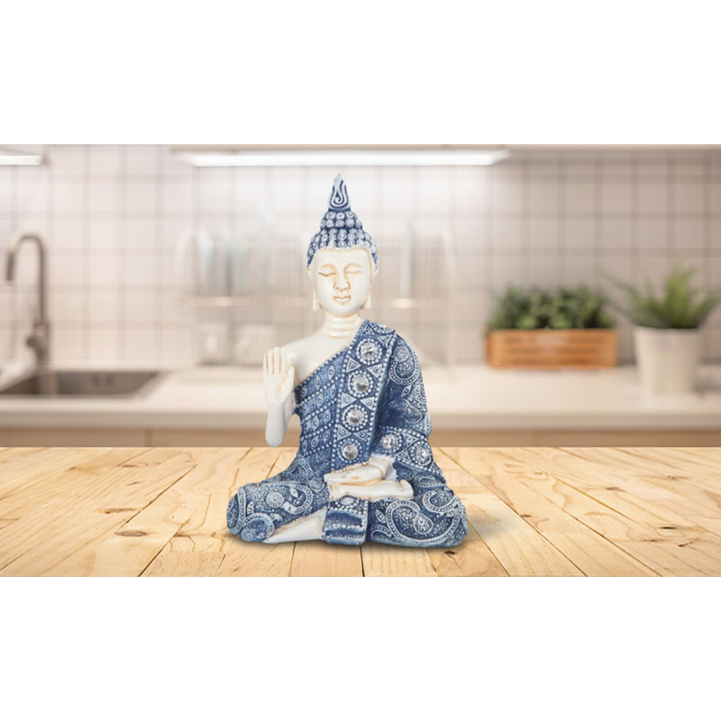 Figurine de Bouddha 5,5 "H cadeaux bleus et blancs