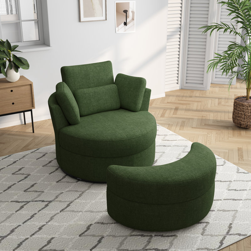 Niama 85.6Cm Wide Swivel Lounge Chair, Green Polyester Blend