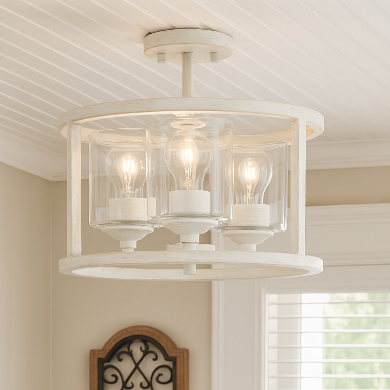 Farmhouse 3-light Semi Flush Mount Ceiling Light With Glass Shades