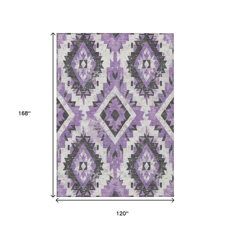 Tapis intérieur/extérieur lavable à motif aztèque violet et gris 3 m x 4,2 m
