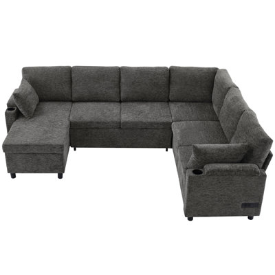 109.9" Sectional Sofa Versatile Sofa Bed Sofa Sleeper U-Shaped Sofa With Ample Storage Space